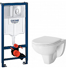 Комплект унитаза Damixa Jupiter DX77C1738SC с инсталляцией Grohe Rapid SL 38721001 с сиденьем Микролифт и клавишей смыва Хром