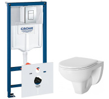 Комплект унитаза Damixa Jupiter DX77C1738SC с инсталляцией Grohe Rapid SL 38775001 с сиденьем Микролифт и клавишей смыва Хром