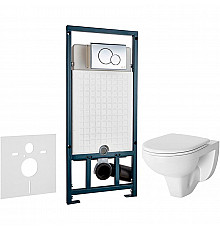 Комплект унитаза Damixa Jupiter  DX77C1738SC с сиденьем Микролифт и инсталляцией WeltWasser WW Marberg 507 10000005949+10000005952 с клавишей смыва Хром глянцевый
