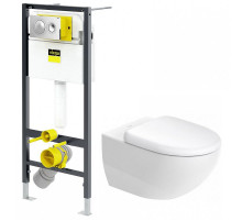 Комплект унитаза Duravit Architec 45720900A1 с инсталляцией Viega Prevista Dry 792855 с сиденьем Микролифт и клавишей смыва Хром