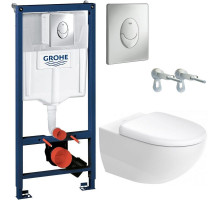 Комплект унитаза Duravit Architec 45720900A1 с инсталляцией Grohe Rapid SL 38721001 с сиденьем Микролифт и клавишей смыва Хром