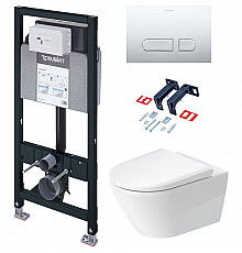 Комплект унитаза Duravit D-Neo с инсталляцией Set_D-Neo_хром с сиденьем Микролифт и клавишей смыва Хром