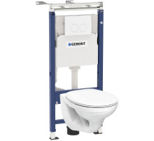Комплект унитаза Geberit Idol 458.122.2U.1 с инсталляцией Geberit Duofix с сиденьем Микролифт и клавишей смыва Альпийский белый