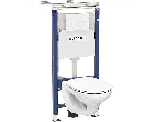 Купить Комплект унитаза Geberit Idol 458.122.2U.1 с инсталляцией Geberit Duofix с сиденьем Микролифт и клавишей смыва Альпийский белый в магазине сантехники Santeh-Crystal.ru