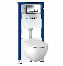 Комплект унитаза Geberit Acanto 500.128.21.A с инсталляцией с сиденьем Микролифт и клавишей смыва Хром