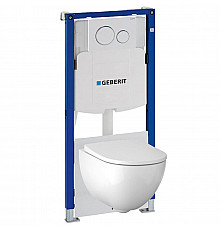 Комплект унитаза с инсталляцией Geberit Acanto 500.301.KJ.A с сиденьем Микролифт и Белой клавишей смыва