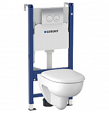 Комплект унитаза Geberit Renova 500.124.TC.R с инсталляцией Duofix с сиденьем Микролифт и клавишей смыва Хром глянцевый