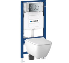 Комплект унитаза Geberit Smyle 500.300.21.S с инсталляцией Sigma с сиденьем Микролифт и клавишей смыва Хром