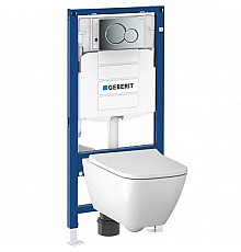 Комплект унитаза Geberit Smyle 500.300.21.S с инсталляцией Sigma с сиденьем Микролифт и клавишей смыва Хром