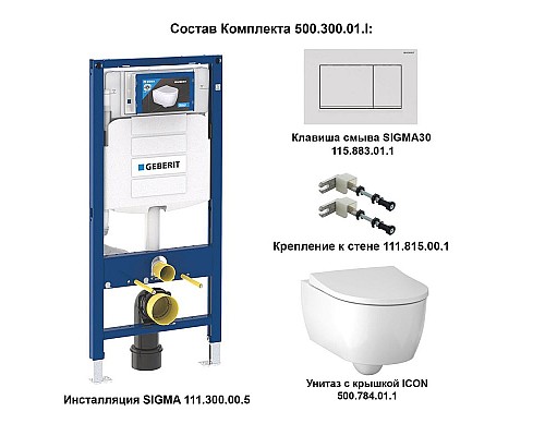 Заказать Комплект унитаза с инсталляцией Geberit iCon T54 Rimfree 500.300.01.I с сиденьем Микролифт и Белой клавишей смыва в магазине сантехники Santeh-Crystal.ru