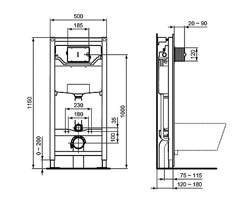 Приобрести Комплект унитаза с инсталляцией Ideal Standard Connect Air Prosys R031001 с сиденьем Микролифт и клавишей смыва Хром в магазине сантехники Santeh-Crystal.ru