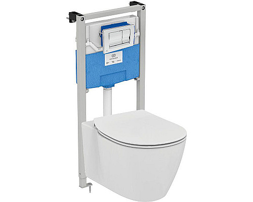 Купить Комплект унитаза с инсталляцией Ideal Standard Connect Prosys E212701 с сиденьем Микролифт и клавишей смыва Хром в магазине сантехники Santeh-Crystal.ru