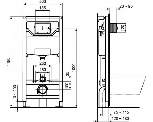 Купить Комплект унитаза с инсталляцией Ideal Standard Connect Prosys E212701 с сиденьем Микролифт и клавишей смыва Хром в магазине сантехники Santeh-Crystal.ru