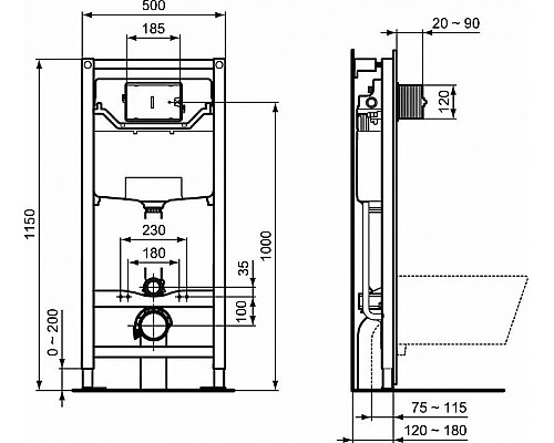 Купить Комплект унитаза с инсталляцией Ideal Standard Connect Prosys E8822301PC15 с сиденьем Микролифт без клавиши смыва в магазине сантехники Santeh-Crystal.ru