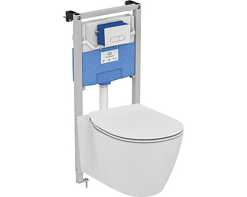 Заказать Комплект унитаза с инсталляцией Ideal Standard Connect Prosys R030701 с сиденьем Микролифт и клавишей смыва Хром в магазине сантехники Santeh-Crystal.ru