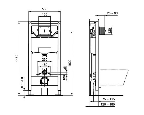 Заказать Комплект унитаза с инсталляцией Ideal Standard Connect Prosys R030701 с сиденьем Микролифт и клавишей смыва Хром в магазине сантехники Santeh-Crystal.ru