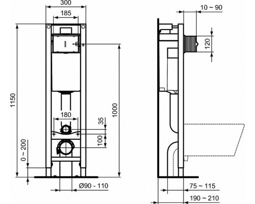 Приобрести Комплект унитаза с инсталляцией Ideal Standard Prosys Eco Frame Eurovit W660101 с сиденьем Микролифт в магазине сантехники Santeh-Crystal.ru