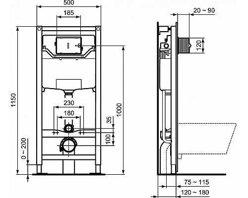 Заказать Комплект унитаза с инсталляцией Ideal Standard Prosys Exacto X042601 с сиденьем Микролифт в магазине сантехники Santeh-Crystal.ru