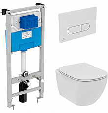Комплект унитаза с инсталляцией Ideal Standard Tesi Rimless TT00003/115AC с сиденьем Микролифт и Белой клавишей смыва