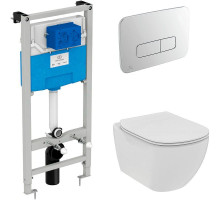 Комплект унитаза с инсталляцией Ideal Standard Tesi Rimless TT00003/123AA с сиденьем Микролифт и клавишей смыва Хром