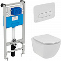 Комплект унитаза с инсталляцией Ideal Standard Tesi Rimless TT00003/123AC с сиденьем Микролифт и Белой клавишей смыва