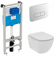 Комплект унитаза с инсталляцией Ideal Standard Tesi Rimless TT00003/123JG с сиденьем Микролифт и клавишей смыва Хром матовый