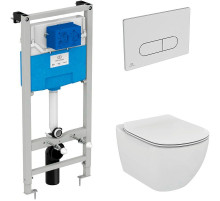 Комплект унитаза с инсталляцией Ideal Standard Tesi Aqua Blade TT00002/115JG с сиденьем Микролифт и клавишей смыва Хром матовый