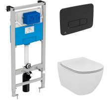Комплект унитаза с инсталляцией Ideal Standard Tesi Aqua Blade TT00002/123A6 с сиденьем Микролифт и Черной матовой клавишей смыва