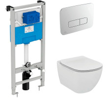 Комплект унитаза с инсталляцией Ideal Standard Tesi Aqua Blade TT00002/123AA с сиденьем Микролифт и клавишей смыва Хром