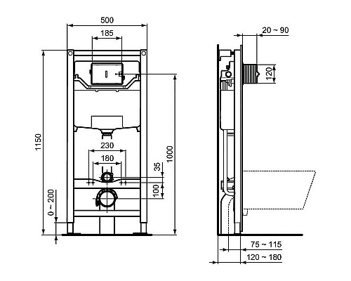 Приобрести Комплект унитаза с инсталляцией Ideal Standard Tesi Aqua Blade TT00002/123AC с сиденьем Микролифт и Белой клавишей смыва в магазине сантехники Santeh-Crystal.ru