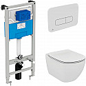 Комплект унитаза с инсталляцией Ideal Standard Tesi Aqua Blade TT00002/123AC с сиденьем Микролифт и Белой клавишей смыва