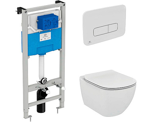Приобрести Комплект унитаза с инсталляцией Ideal Standard Tesi Aqua Blade TT00002/123AC с сиденьем Микролифт и Белой клавишей смыва в магазине сантехники Santeh-Crystal.ru