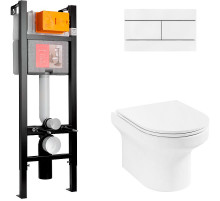 Комплект унитаза с инсталляцией Jacob Delafon Elite E21755RU-00 с сиденьем Микролифт и Белой клавишей смыва