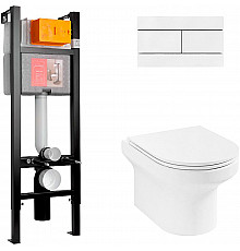 Комплект унитаза с инсталляцией Jacob Delafon Elite E21755RU-00 с сиденьем Микролифт и Белой клавишей смыва