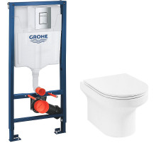 Комплект унитаза Jacob Delafon Elite EDX114RU-00 с инсталляцией Grohe Rapid SL 38772001 с сиденьем Микролифт и клавишей смыва Хром