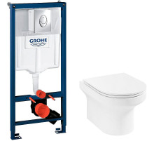 Комплект унитаза Jacob Delafon Elite EDX114RU-00 с инсталляцией Grohe Rapid SL 38721001 с сиденьем Микролифт и клавишей смыва Хром