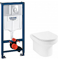 Комплект унитаза Jacob Delafon Elite EDX114RU-00 с инсталляцией Grohe Rapid SL 38721001 с сиденьем Микролифт и клавишей смыва Хром