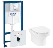 Комплект унитаза Jacob Delafon Elite EDX114RU-00 с инсталляцией Grohe Rapid SL 38775001 с сиденьем Микролифт и клавишей смыва Хром