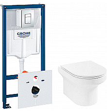 Комплект унитаза Jacob Delafon Elite EDX114RU-00 с инсталляцией Grohe Rapid SL 38775001 с сиденьем Микролифт и клавишей смыва Хром