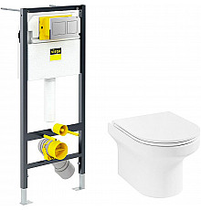 Комплект унитаза Jacob Delafon Elite EDX114RU-00 с инсталляцией Viega Prevista Dry 8524.14 792596 с сиденьем Микролифт и клавишей смыва Хром