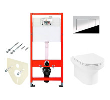 Комплект унитаза Jacob Delafon Elite EDX114RU-00 с инсталляцией Tece Profil 9400412 с сиденьем Микролифт и клавишей смыва Хром глянцевый