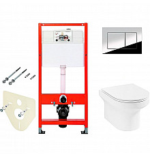 Комплект унитаза Jacob Delafon Elite EDX114RU-00 с инсталляцией Tece Profil 9400412 с сиденьем Микролифт и клавишей смыва Хром глянцевый