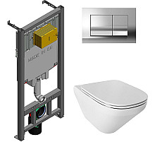 Комплект унитаза с инсталляцией Jacob Delafon Modern Life E21773RU-00 с сиденьем Микролифт и клавишей смыва Хром глянцевый