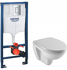 Комплект унитаза Jacob Delafon Patio EDV102-00+E70021-00 с инсталляцией Grohe Rapid SL 38772001 с сиденьем Микролифт и клавишей смыва Хром