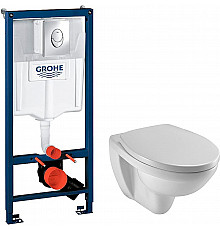 Комплект унитаза Jacob Delafon Patio EDV102-00+E70021-00 с инсталляцией Grohe Rapid SL 38721001 с сиденьем Микролифт и клавишей смыва Хром