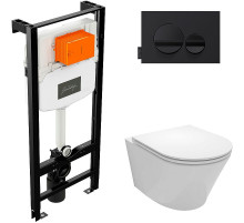 Комплект унитаза с инсталляцией Jacob Delafon Rodin+ E21748RU-00 с сиденьем Микролифт и Черной клавишей смыва