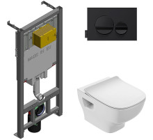 Комплект унитаза с инсталляцией Jacob Delafon Struktura E21750RU-00 с сиденьем Микролифт и клавишей смыва Черная