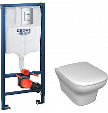 Комплект унитаза Jacob Delafon Vox EDM102-00+E20142-00 с инсталляцией Grohe Rapid SL 38772001 с сиденьем Микролифт и клавишей смыва Хром