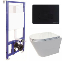 Комплект унитаза Koller Pool Orion OR-0515-RW с инсталляцией Berges Wasserhaus Novum D5 040235 с сиденьем Микролифт и Черной матовой клавишей смыва
