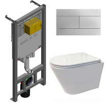 Комплект унитаза Koller Pool Orion OR-0515-RW с сиденьем Микролифт и инсталляцией Jacob Delafon E29025-NF+E4316-CP с клавишей смыва Хром